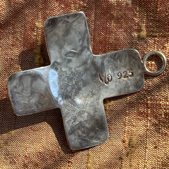 Rare square cross silver pendant signed marked designer artisan pearl vintage - Picture 7 of 9